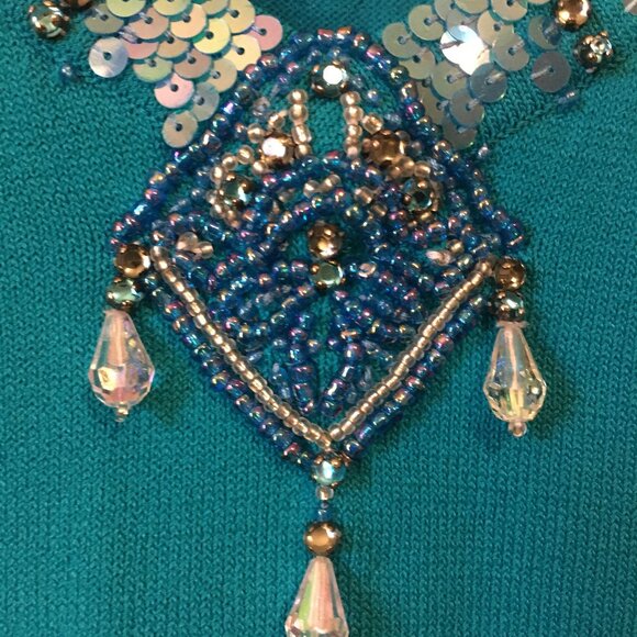 Pink Poodle Teal Mermaid Scale and Diamond Bead Cap Sleeve Top - Picture 5 of 16